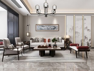 现代简约高级感新中式复古风客厅