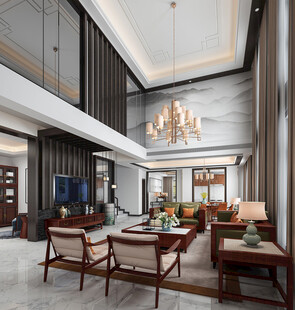 现代简约高级感新中式复古风客厅