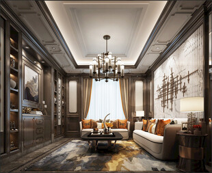 现代简约高级感新中式复古风客厅