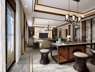 现代简约高级感新中式复古风客厅