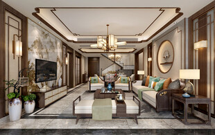 现代简约高级感新中式复古风客厅
