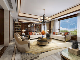 现代简约高级感新中式复古风客厅