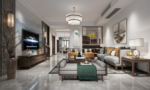 现代简约高级感新中式复古风客厅