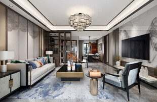 现代简约高级感新中式复古风客厅