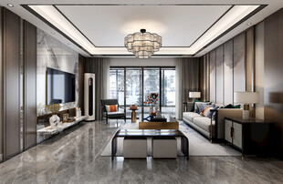 现代简约高级感新中式复古风客厅