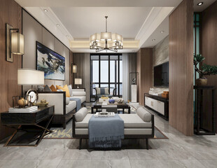 现代简约高级感新中式复古风客厅