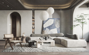 现代简约侘寂宅新中式复古风客厅