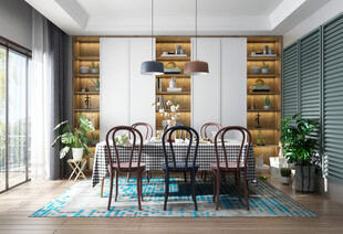 日式家居北欧圆桌装修餐边柜餐厅