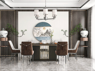 新中式家居装修复古风餐厅餐边柜