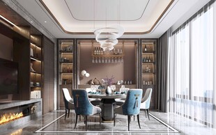 新中式家居装修复古风餐厅餐边柜