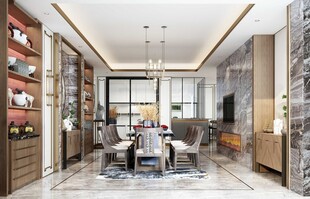 新中式家居装修复古风餐厅餐边柜