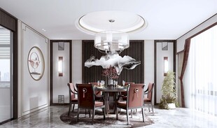 新中式家居装修复古风餐厅餐边柜