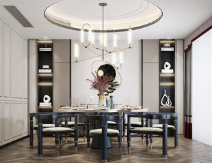 新中式家居装修复古风餐厅餐边柜