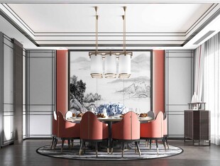 新中式家居装修复古风餐厅餐边柜