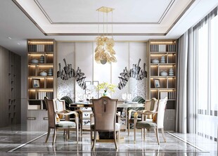 新中式家居装修复古风餐厅餐边柜