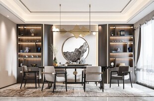 新中式家居装修复古风餐厅餐边柜