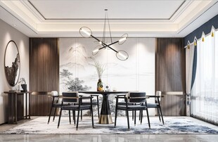 新中式家居装修复古风餐厅餐边柜