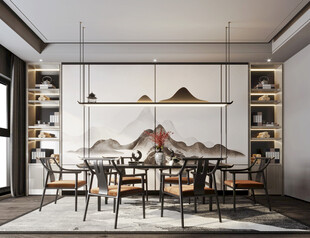 新中式家居装修复古风餐厅餐边柜