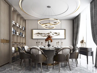 新中式家居装修复古风餐厅餐边柜