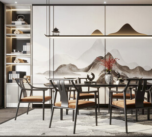 新中式家居装修复古风餐厅餐边柜