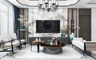 新中式家居装修复古风餐厅餐边柜