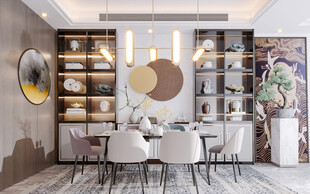 新中式家居装修复古风餐厅餐边柜