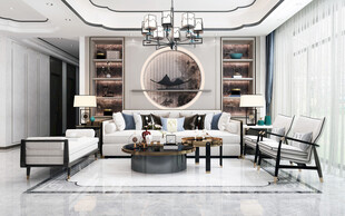 新中式家居装修复古风餐厅餐边柜