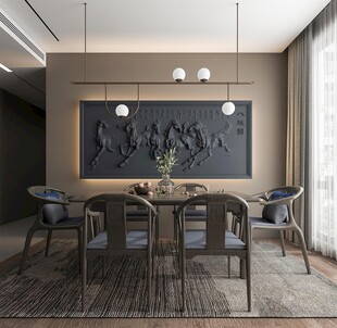 新中式家居装修复古风餐厅餐边柜