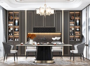 新中式家居装修复古风餐厅餐边柜