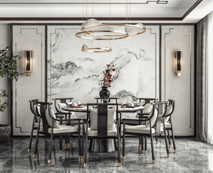 新中式家居装修复古风餐厅餐边柜