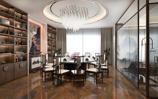 新中式家居装修复古风餐厅餐边柜