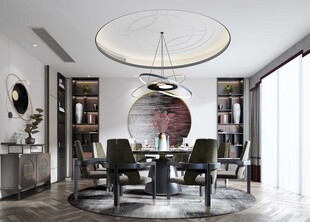 新中式家居装修复古风餐厅餐边柜