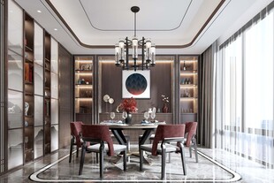 新中式家居装修复古风餐厅餐边柜