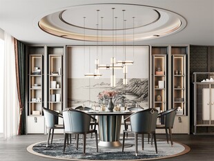 新中式家居装修复古风餐厅餐边柜