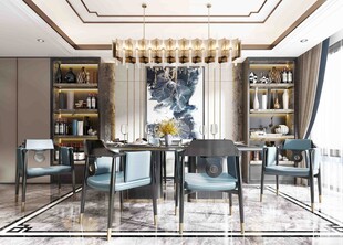 新中式家居装修复古风餐厅餐边柜