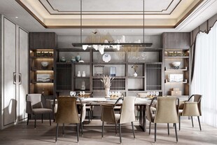 新中式家居装修复古风餐厅餐边柜