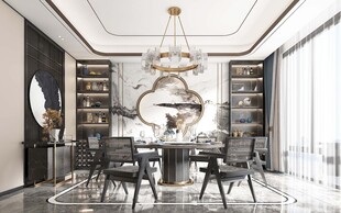 新中式家居装修复古风餐厅餐边柜