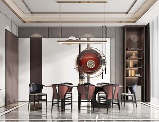 新中式家居装修复古风餐厅餐边柜