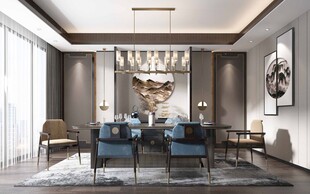 新中式家居装修复古风餐厅餐边柜