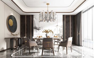 新中式家居装修复古风餐厅餐边柜