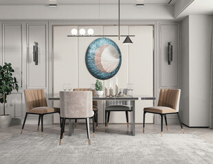 现代简约极简风格餐厅圆桌餐边柜