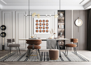 现代简约极简风格餐厅圆桌餐边柜