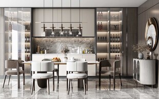 现代简约极简风格餐厅圆桌餐边柜