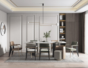 现代简约极简风格餐厅圆桌餐边柜