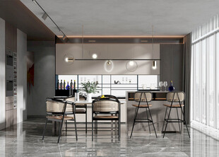 现代简约极简风格餐厅圆桌餐边柜