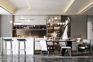 现代简约极简风格餐厅圆桌餐边柜