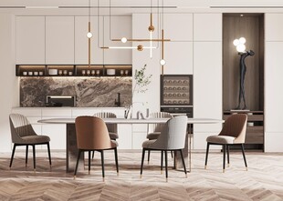 现代简约极简风格餐厅圆桌餐边柜