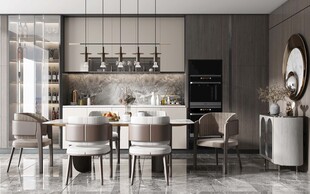 现代简约极简风格餐厅圆桌餐边柜