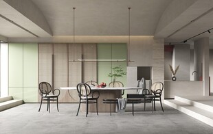 现代简约极简风格餐厅圆桌餐边柜