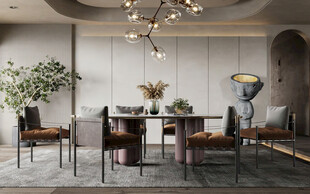 现代简约极简风格餐厅圆桌餐边柜